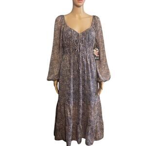 Blush Women's L Floral Smocked Long Sleeve Midi Dress Boho